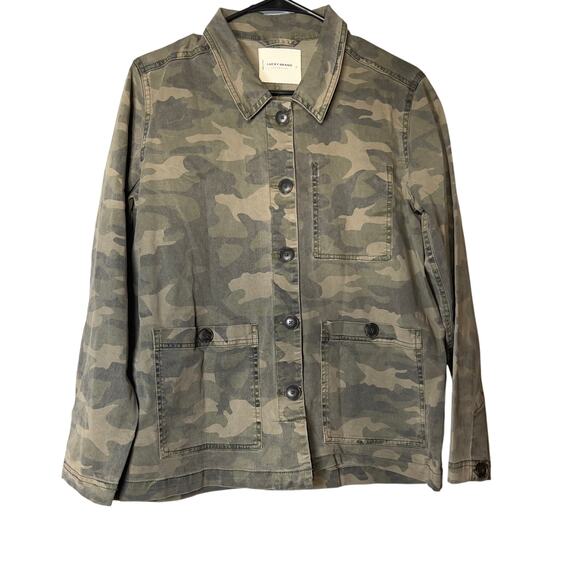 LUCKY BRAND Women’s Utility Jacket Small Green Camo Button Front Stretch Pockets - Picture 8 of 9